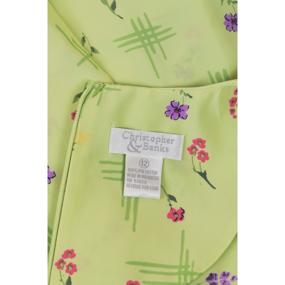 Sz 12 Christopher & Banks Spring Green Sleeveless Floral Self Tie Midi Dress EUC - Picture 4 of 4